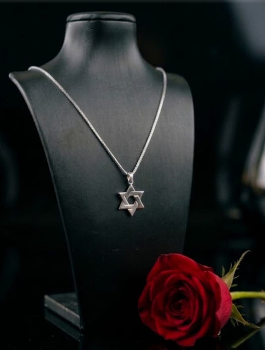 שרשרת ספיגה 55 ס"מ ותליון מגן דוד – זהב לבן 14 קראט