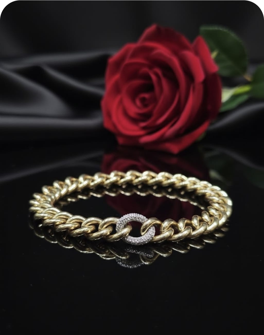 צמיד חוליות , חוליה משובצת , זהב צהוב 14 קראט