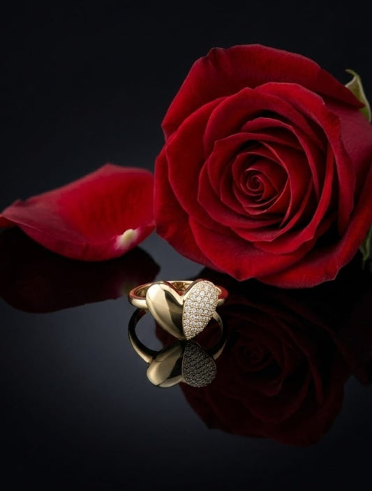 טבעת זהב חצי לב