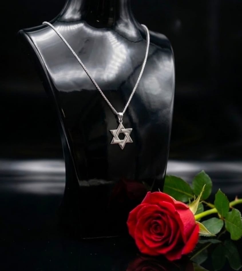 שרשרת ספיגה 55 ס"מ ותליון מגן דוד – זהב לבן 14 קראט