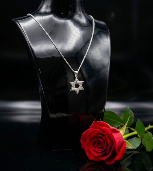 שרשרת ספיגה 45 ס"מ ותליון מגן דוד – זהב לבן 14 קראט